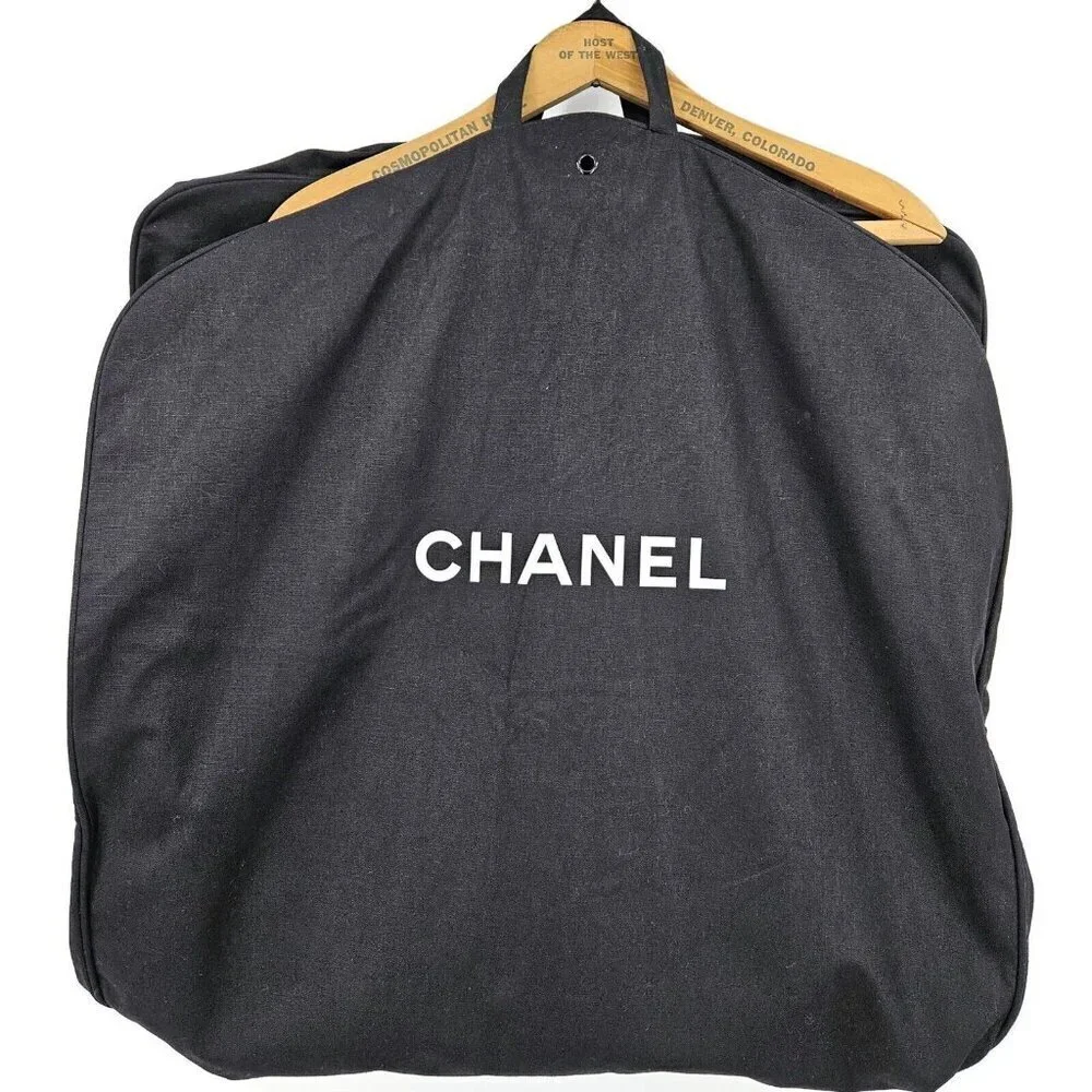 Chanel Black Canvas Garment Bag 23 x 49 Zippered Handles Snaps